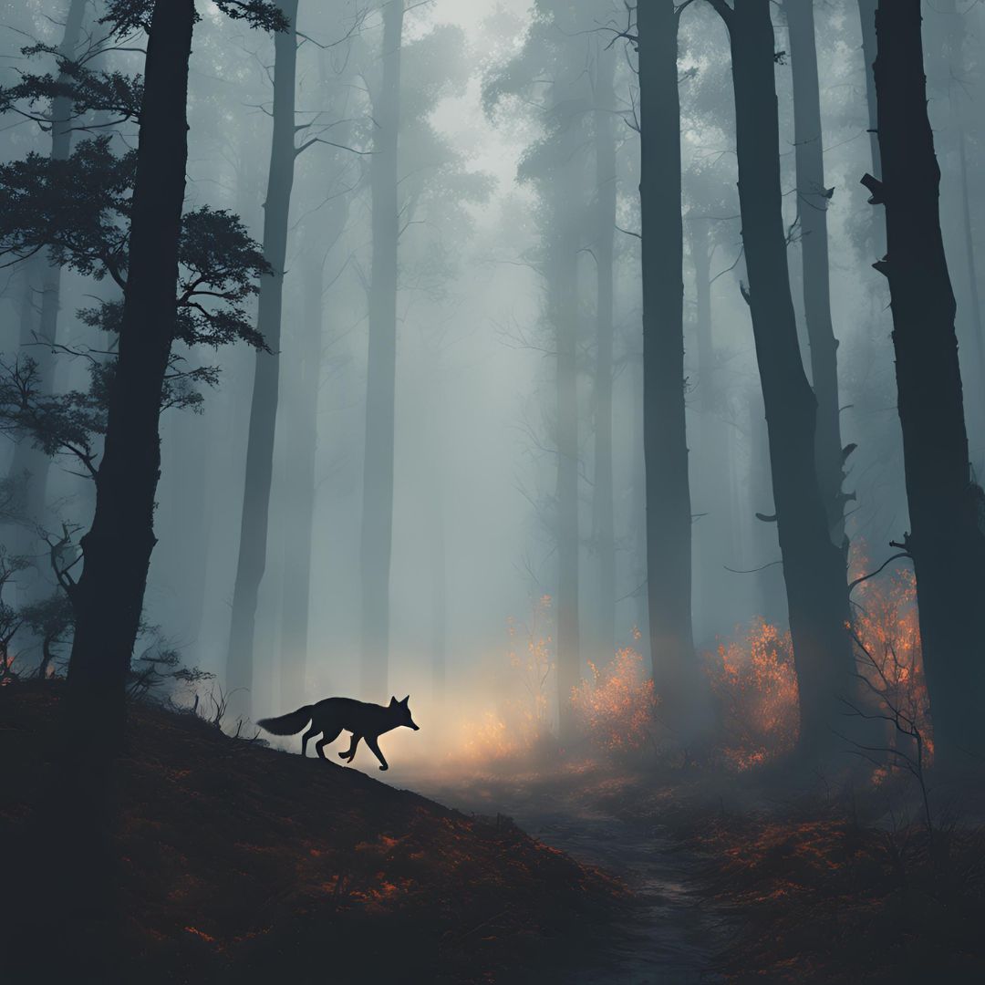 Misty forest with digital elements